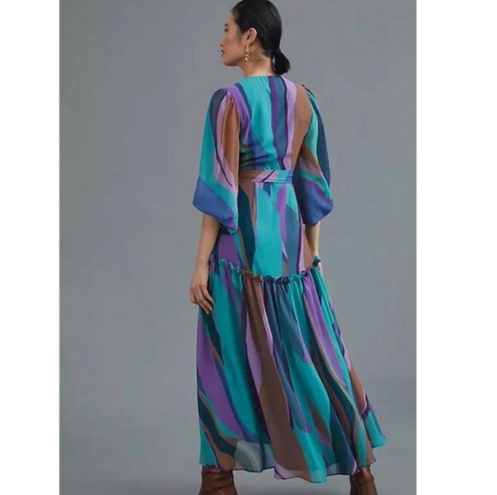 Anthropologie Balloon Sleeve Flowy Maxi Wrap Dress - Picture 4 of 10